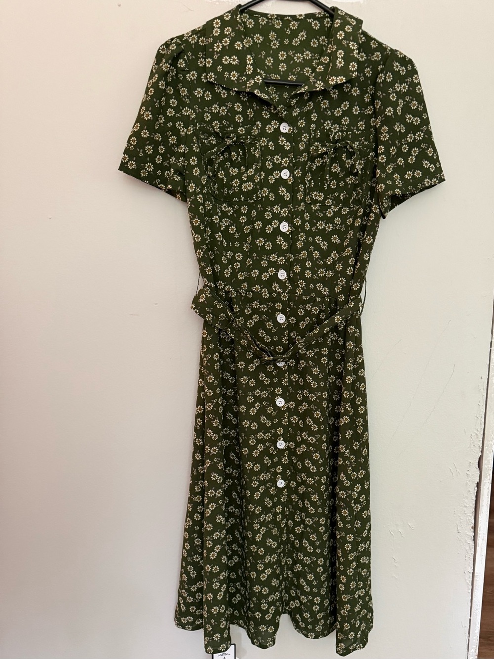 Retro Stage Green Daisy Print Midi Dress NWT Medium Cottagecore Vintage Inspired